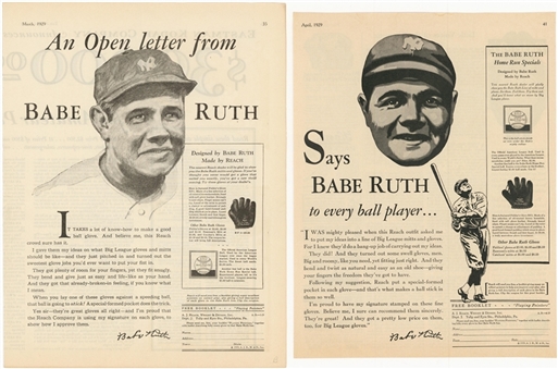 1929 Babe Ruth Model Glove Vintage Reach Advertisement Sheets (2 Different)
